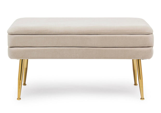 Banca cu spatiu de depozitare, tapitata cu stofa si picioare metalice, Pavlina Velvet Bej, l79,5xA37,5xH42 cm (2)