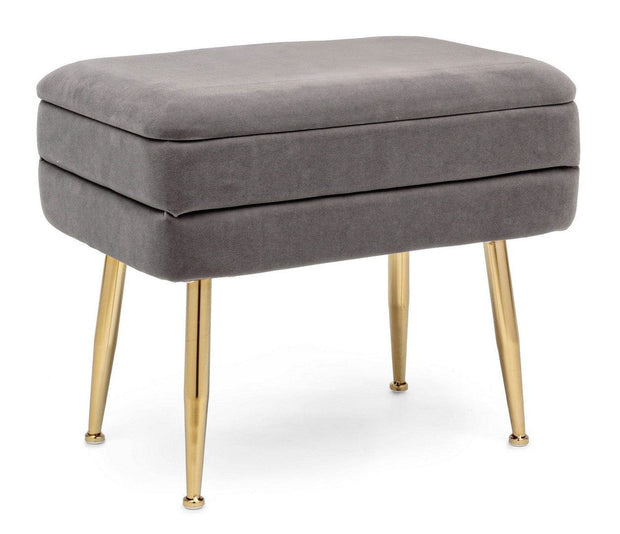 Banca cu spatiu de depozitare, tapitata cu stofa si picioare metalice, Pavlina Velvet Gri Inchis, l50xA34,5xH42 cm