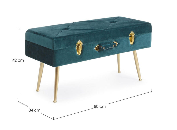 Banca cu spatiu de depozitare, tapitata cu stofa si picioare metalice, Polina Velvet Albastru, l80xA34xH42 cm (1)