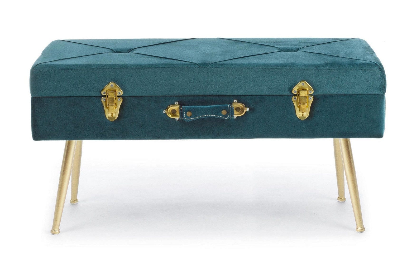 Banca cu spatiu de depozitare, tapitata cu stofa si picioare metalice, Polina Velvet Albastru, l80xA34xH42 cm (2)