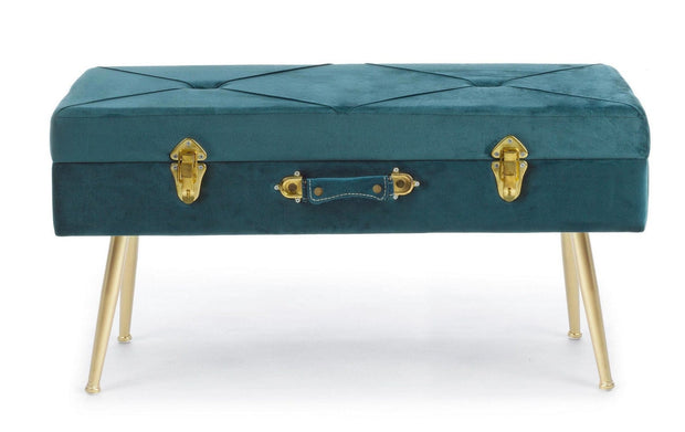 Banca cu spatiu de depozitare, tapitata cu stofa si picioare metalice, Polina Velvet Albastru, l80xA34xH42 cm (2)