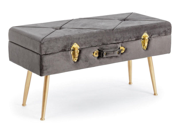 Banca cu spatiu de depozitare, tapitata cu stofa si picioare metalice, Polina Velvet Gri, l80xA34xH42 cm