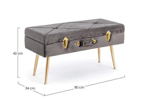 Banca cu spatiu de depozitare, tapitata cu stofa si picioare metalice, Polina Velvet Gri, l80xA34xH42 cm (1)