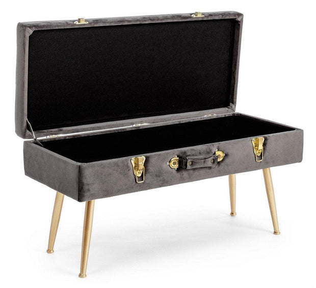 Banca cu spatiu de depozitare, tapitata cu stofa si picioare metalice, Polina Velvet Gri, l80xA34xH42 cm (4)