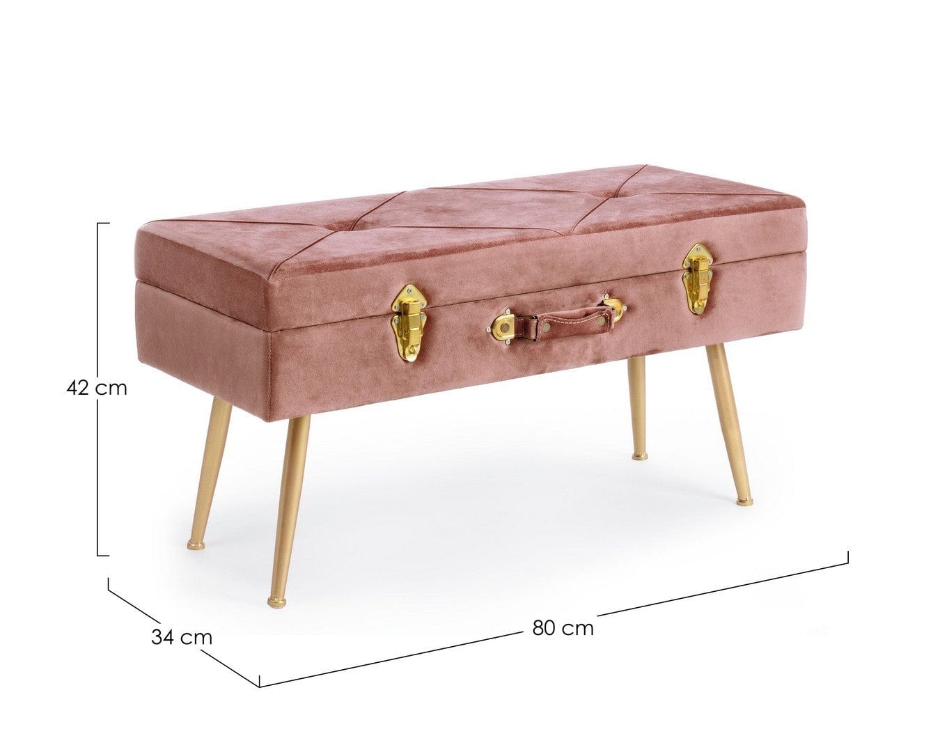 Banca cu spatiu de depozitare, tapitata cu stofa si picioare metalice, Polina Velvet Roz Antic, l80xA34xH42 cm (1)