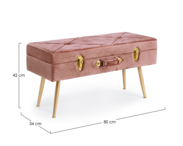 Banca cu spatiu de depozitare, tapitata cu stofa si picioare metalice, Polina Velvet Roz Antic, l80xA34xH42 cm (1)