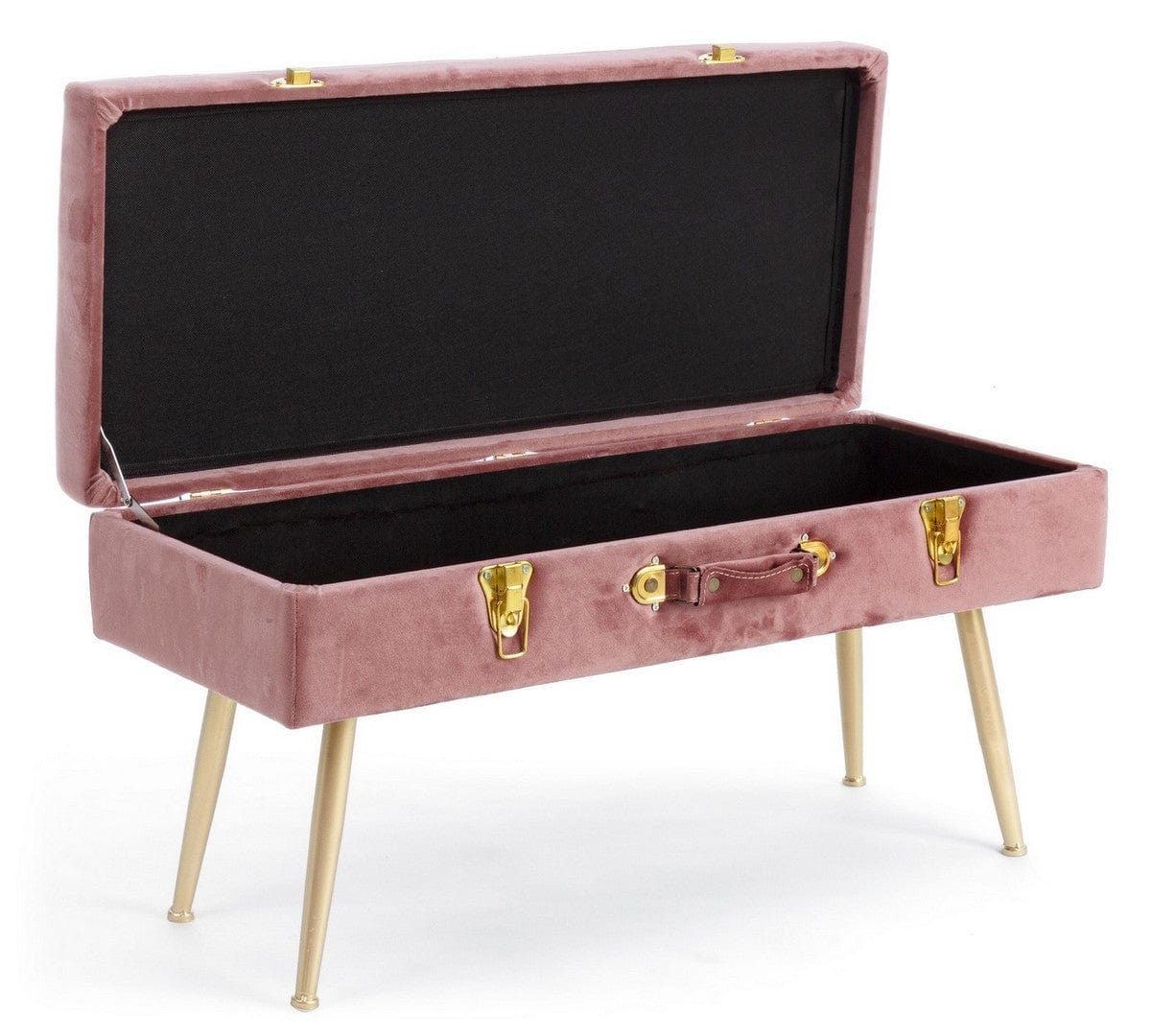 Banca cu spatiu de depozitare, tapitata cu stofa si picioare metalice, Polina Velvet Roz Antic, l80xA34xH42 cm (4)
