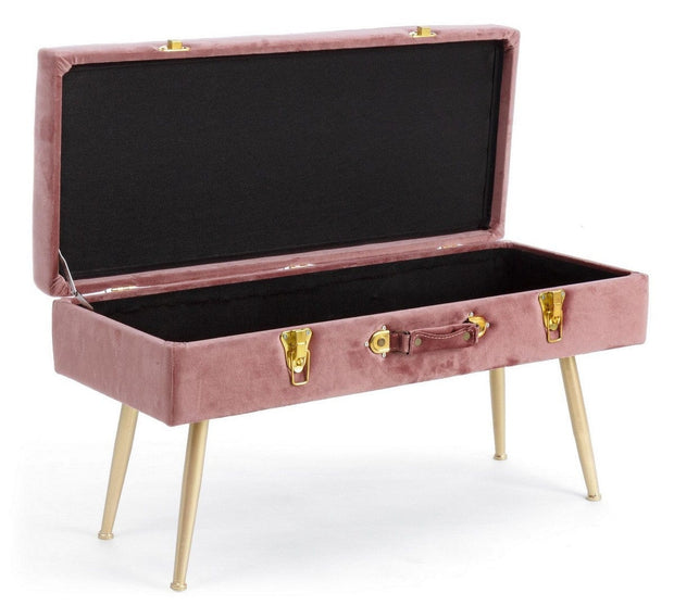 Banca cu spatiu de depozitare, tapitata cu stofa si picioare metalice, Polina Velvet Roz Antic, l80xA34xH42 cm (4)