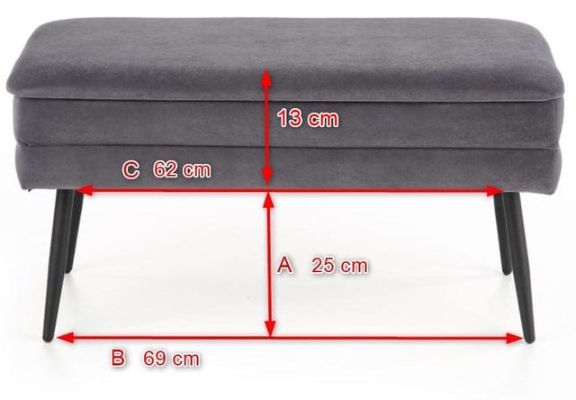 Banca cu spatiu de depozitare, tapitata cu stofa si picioare metalice, Velante Velvet Gri / Auriu, l78xA42xH37 cm (8)