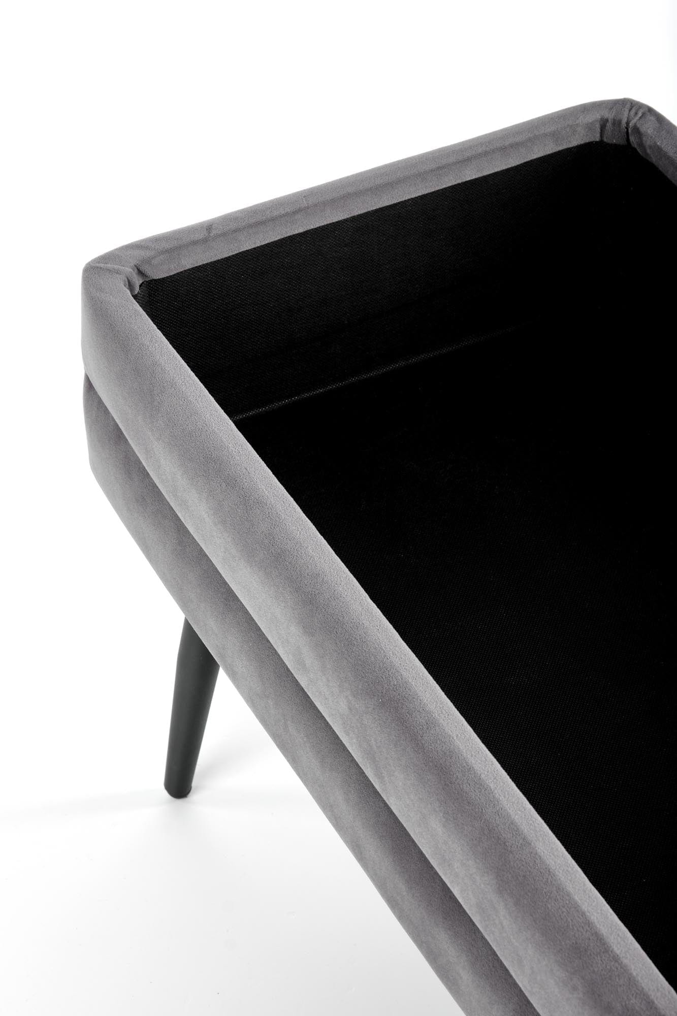 Banca cu spatiu de depozitare, tapitata cu stofa si picioare metalice, Velante Velvet Gri / Negru, l78xA42xH37 cm (6)