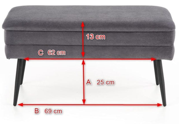 Banca cu spatiu de depozitare, tapitata cu stofa si picioare metalice, Velante Velvet Gri / Negru, l78xA42xH37 cm (8)