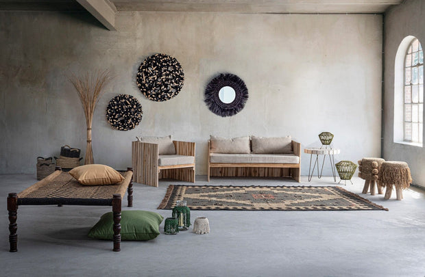 Banca din lemn si material textil, Tamil Negru, l176xA86xH46 cm (5)