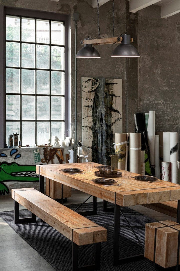 Banca din lemn si metal, Garrett Natural / Negru, l200xA30xH45 cm (7)