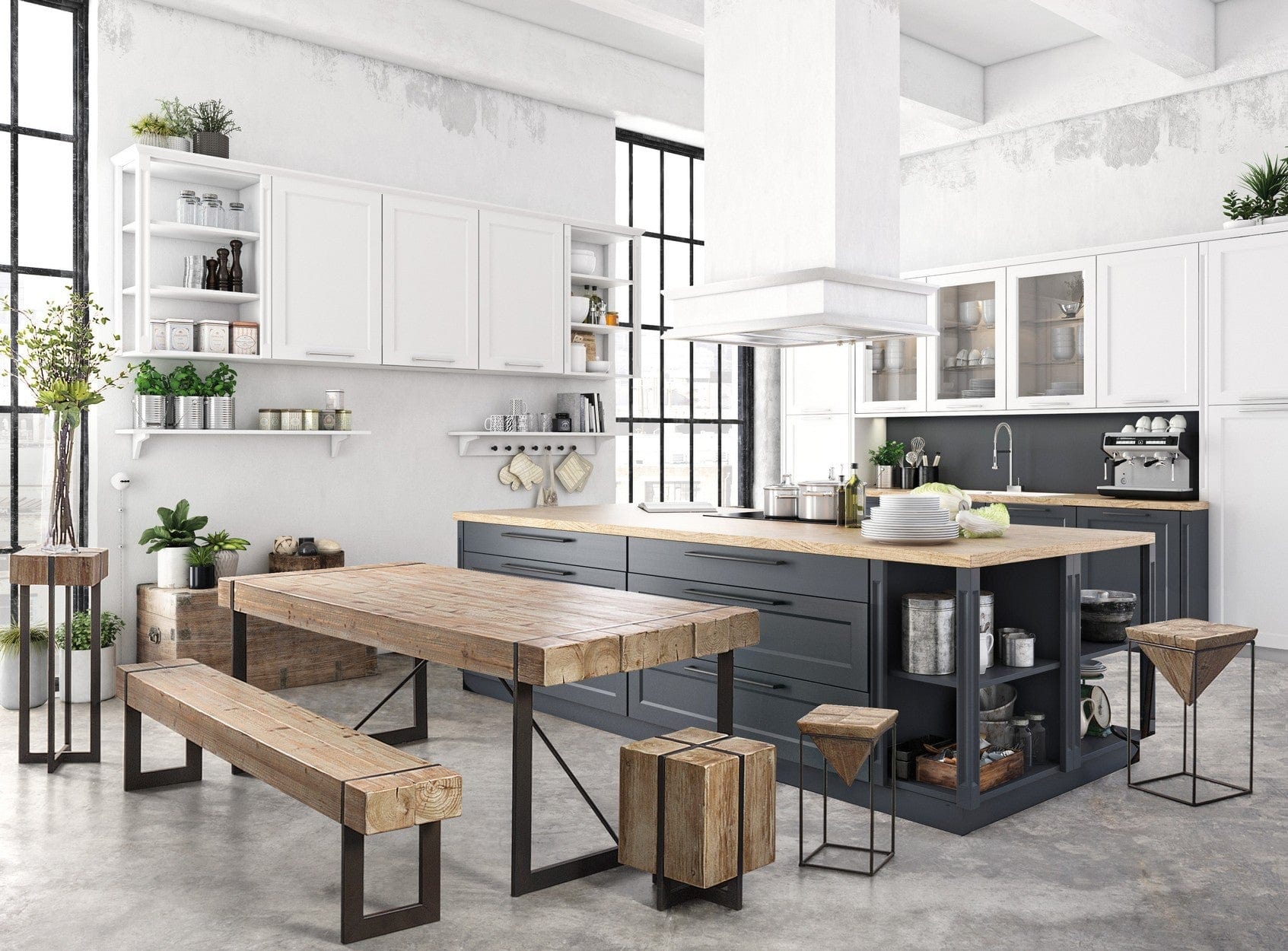 Banca din lemn si metal, Garrett Natural / Negru, l200xA30xH45 cm (8)