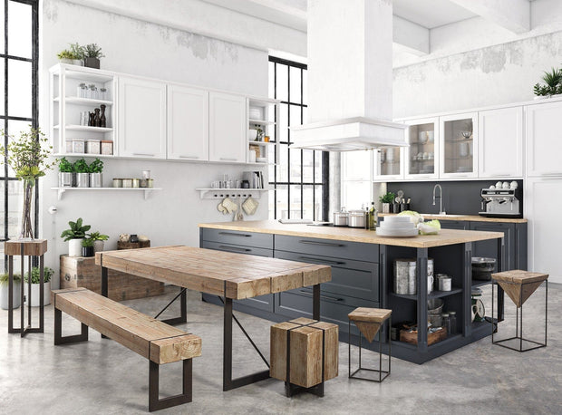 Banca din lemn si metal, Garrett Natural / Negru, l200xA30xH45 cm (8)