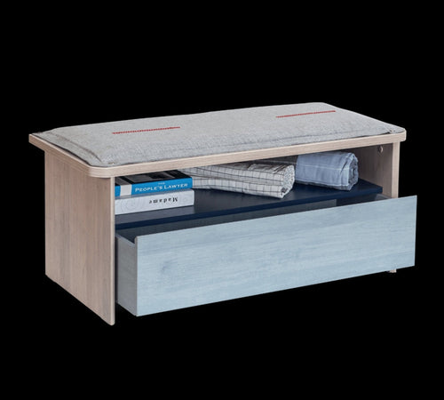 BFSummer Banca din pal cu 1 sertar pentru tineret, baieti 12-24 ani, Trio Natur / Blue, l98xA43xH43 cm