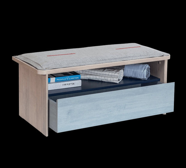 BFSummer Banca din pal cu 1 sertar pentru tineret, baieti 12-24 ani, Trio Natur / Blue, l98xA43xH43 cm