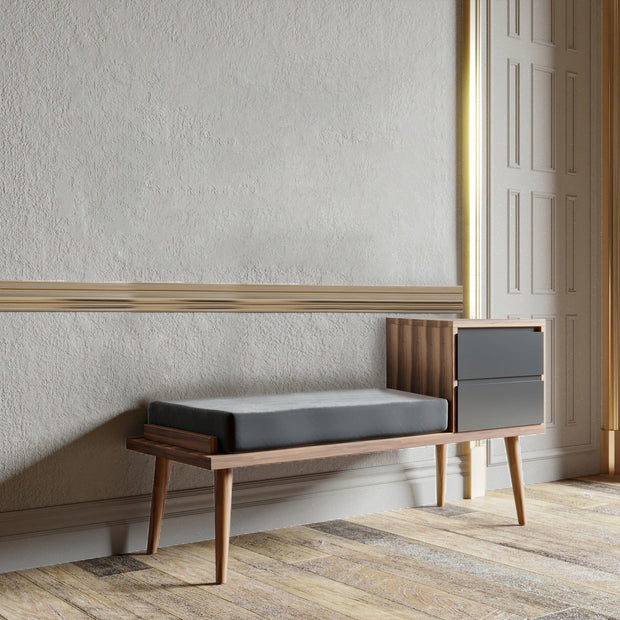 Banca din pal, cu 2 sertare, Rino  Nuc / Antracit, l120xA45xH40 cm