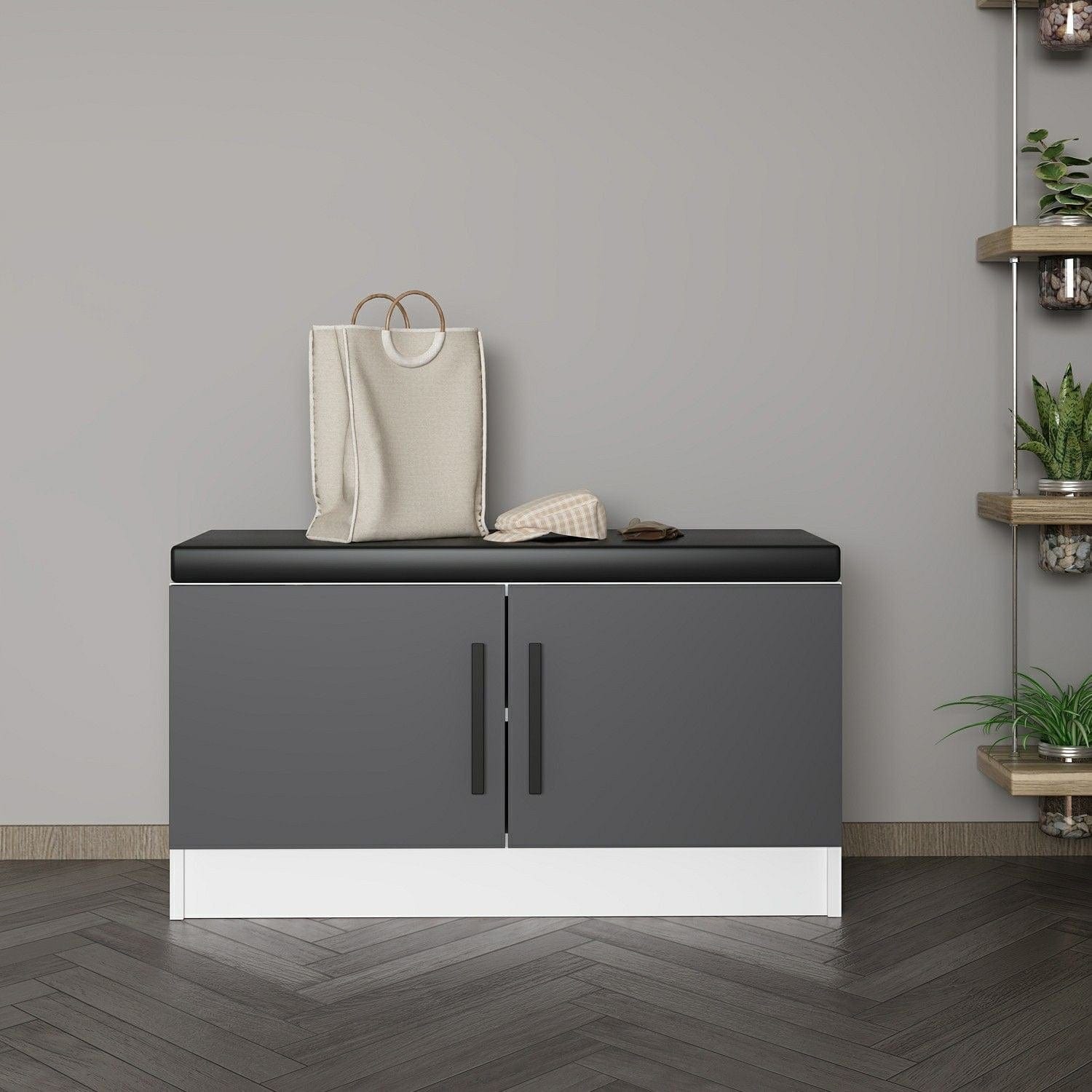Asir Banca din pal, cu 2 usi, Noah 8292, Alb / Antracit, l90xA35xH50 cm