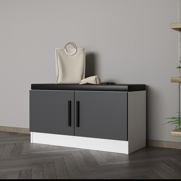 Banca din pal, cu 2 usi, Noah 8292, Alb / Antracit, l90xA35xH50 cm (2)