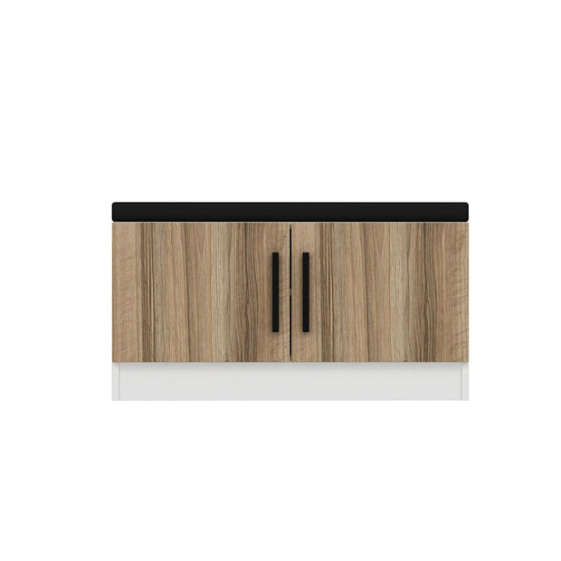 Banca din pal, cu 2 usi, Noah 8298, Alb / Nuc, l90xA35xH50 cm (4)