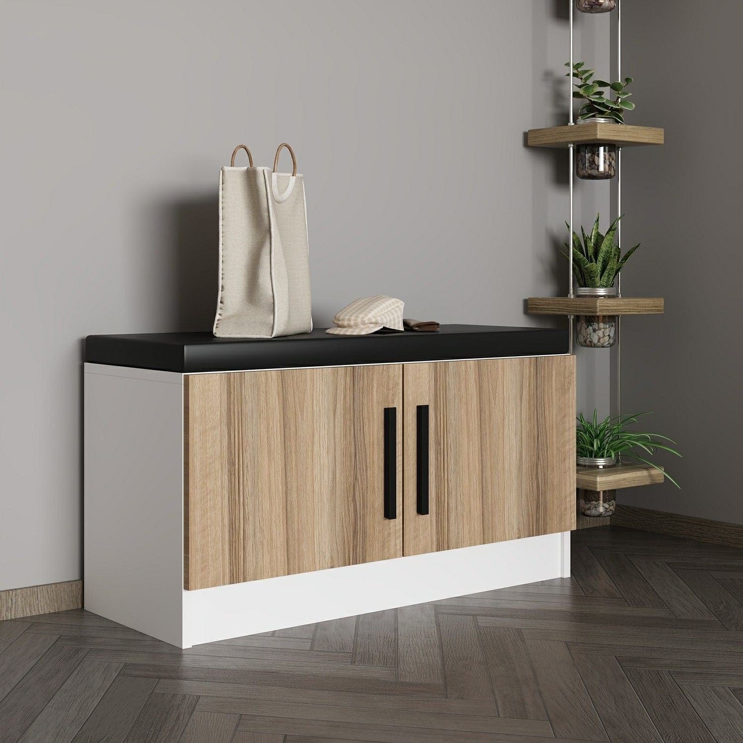 Asir Banca din pal, cu 2 usi, Noah 8298, Alb / Nuc, l90xA35xH50 cm