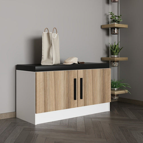 Asir Banca din pal, cu 2 usi, Noah 8298, Alb / Nuc, l90xA35xH50 cm