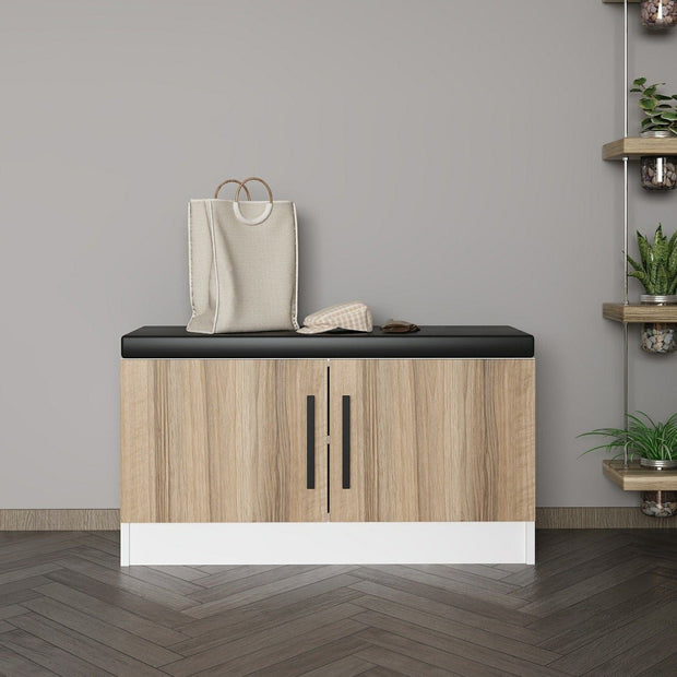 Asir Banca din pal, cu 2 usi, Noah 8298, Alb / Nuc, l90xA35xH50 cm