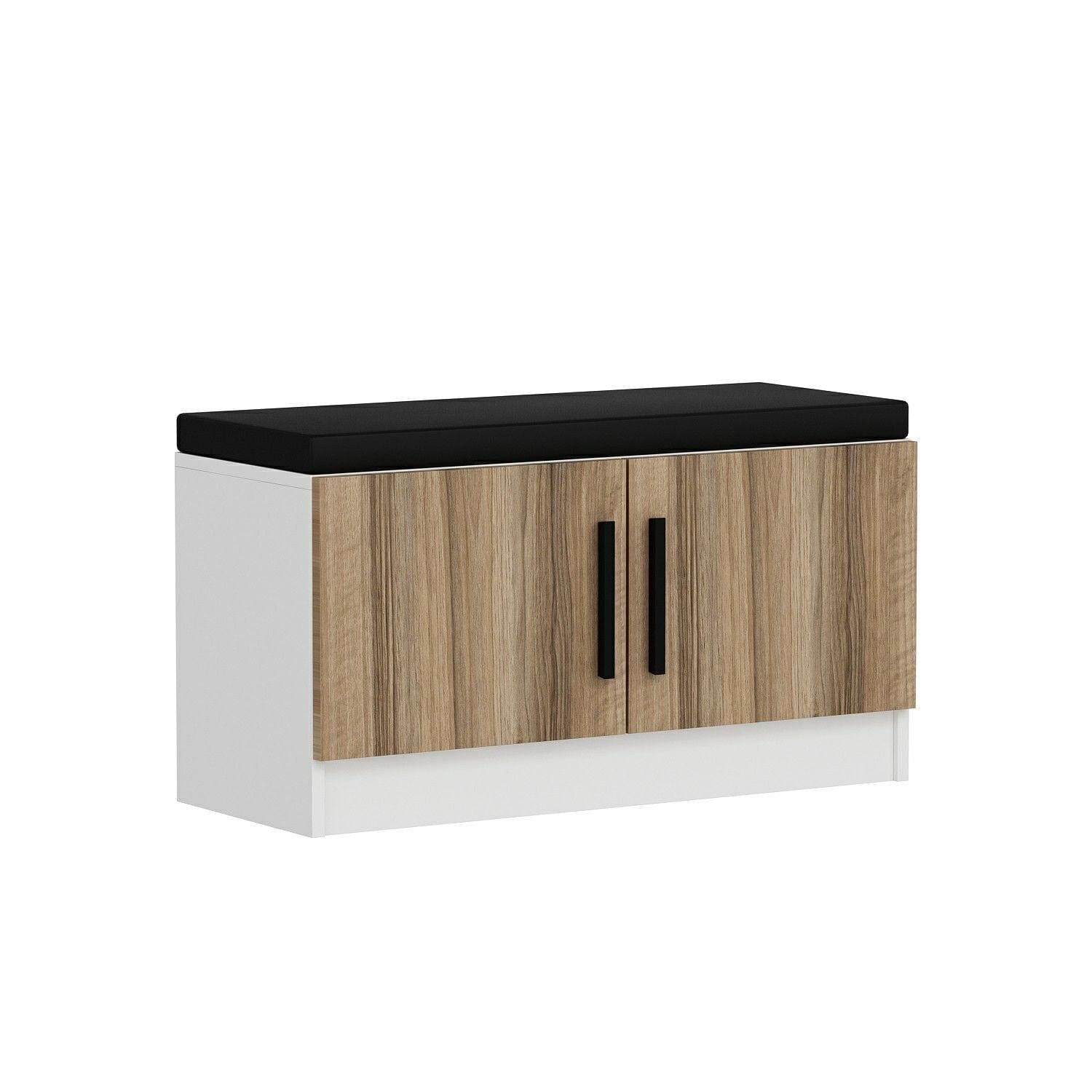 Banca din pal, cu 2 usi, Noah 8298, Alb / Nuc, l90xA35xH50 cm (3)