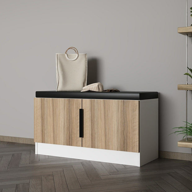 Banca din pal, cu 2 usi, Noah 8310, Alb / Nuc, l90xA35xH50 cm (2)