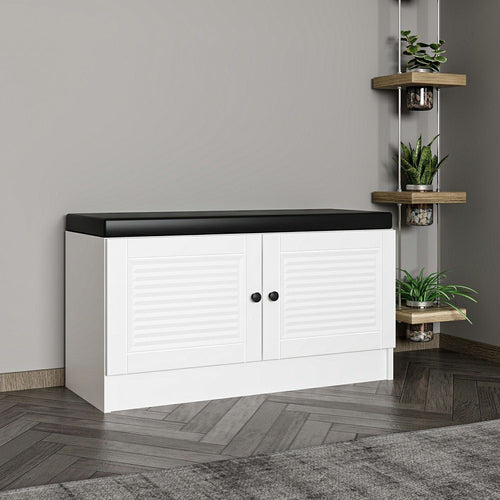 Banca din pal, cu 2 usi, Noah 8334, Alb, l90xA35xH50 cm