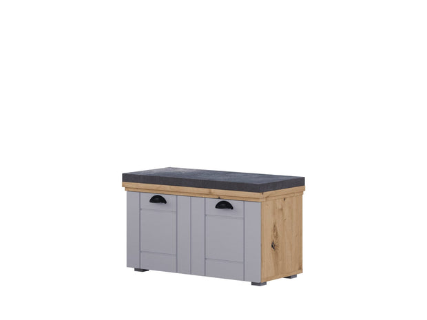 Vitorog Banca din pal si MDF, cu 2 usi, Rustic Stejar Artisan / Gri, l80xA37xH43 cm