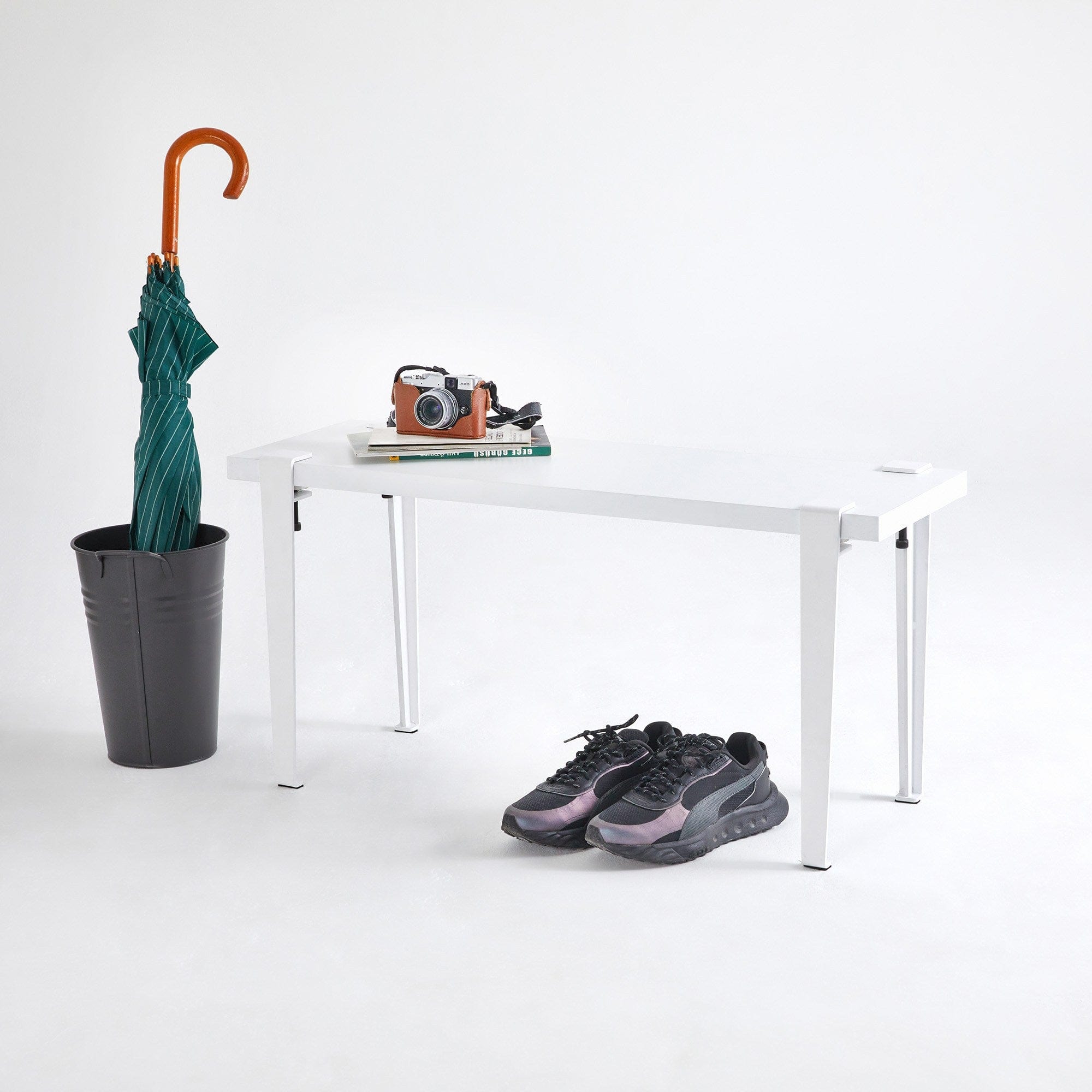 Banca din pal si metal, Khalkeus Alb, l90xA30xH45 cm