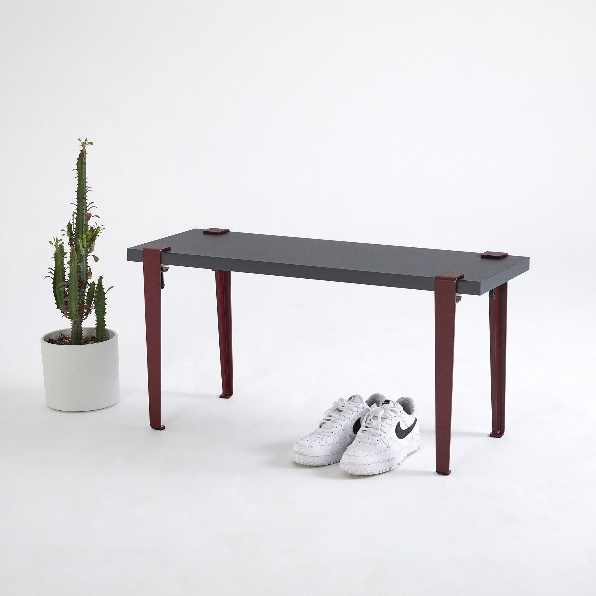 Banca din pal si metal, Khalkeus Antracit / Bordeaux, l90xA30xH45 cm