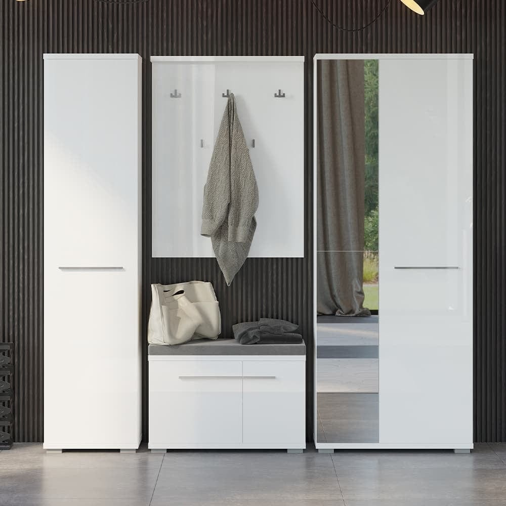 Banca din pal, tapitata cu stofa, cu 2 usi, Piano K21 Large Gri / Alb, l76xA36xH53 cm (1)