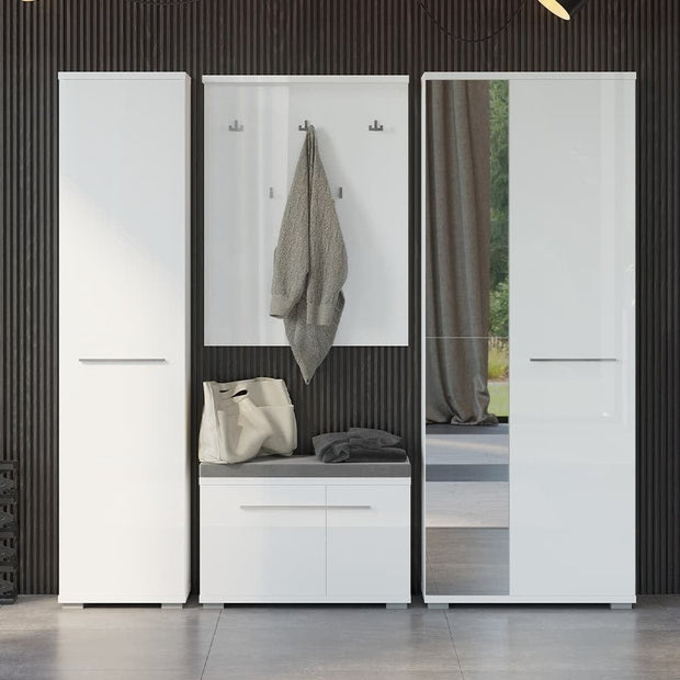 Banca din pal, tapitata cu stofa, cu 2 usi, Piano K21 Large Gri / Alb, l76xA36xH53 cm (1)