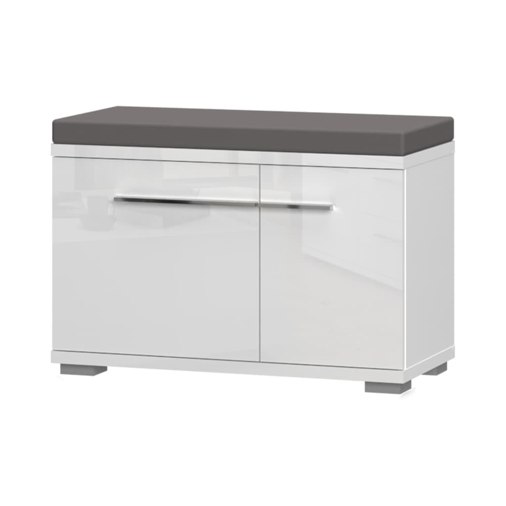 Jela Banca din pal, tapitata cu stofa, cu 2 usi, Piano K21 Large Gri / Alb, l76xA36xH53 cm