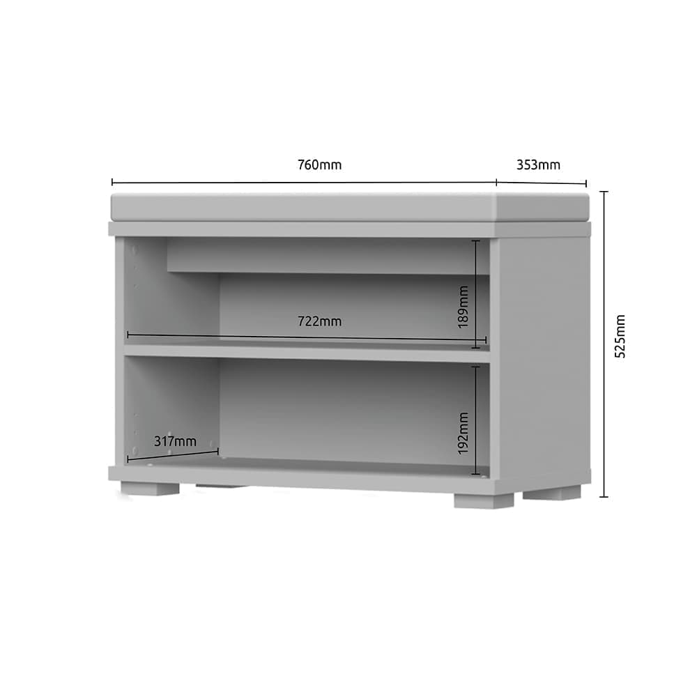 Jela Banca din pal, tapitata cu stofa, cu 2 usi, Piano K21 Large Gri / Alb, l76xA36xH53 cm