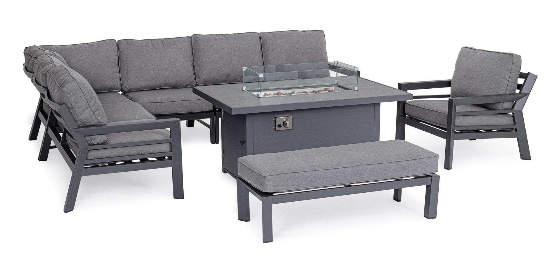 Banca pentru gradina / terasa, din aluminiu si material textil, Hendrix Antracit, l120xA45xH41 cm (6)