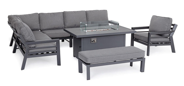 Banca pentru gradina / terasa, din aluminiu si material textil, Hendrix Antracit, l120xA45xH41 cm (6)