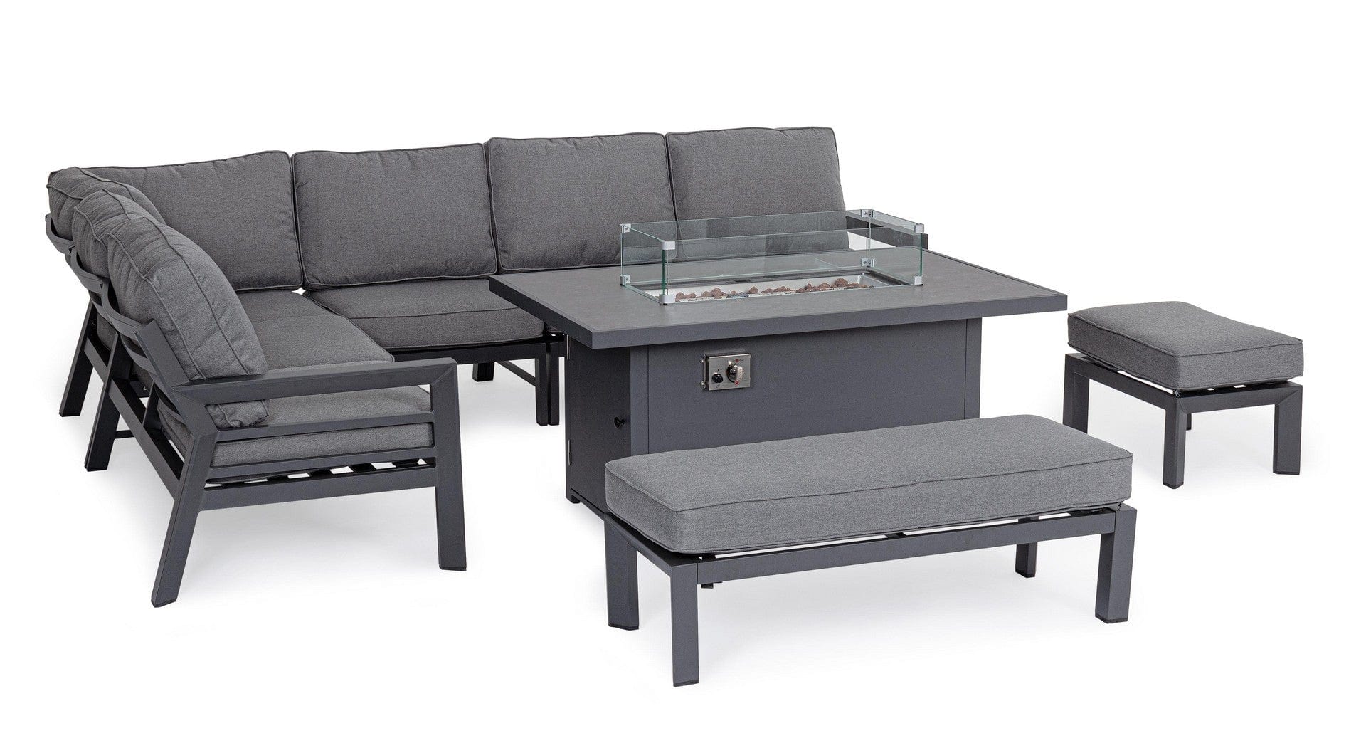 Banca pentru gradina / terasa, din aluminiu si material textil, Hendrix Antracit, l120xA45xH41 cm (7)