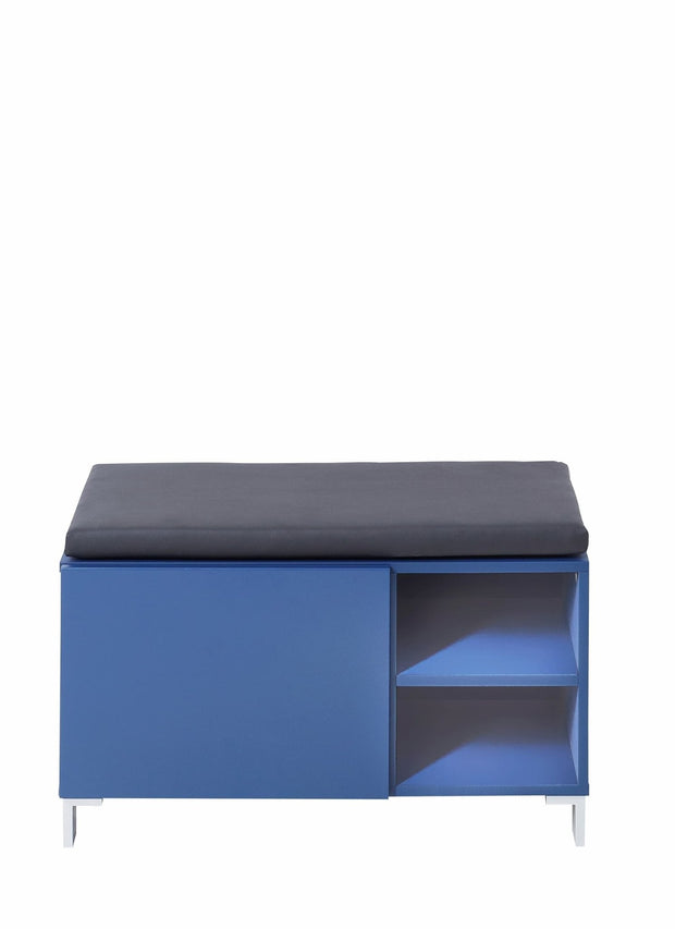 BFSummer Banca tapitata cu piele ecologica, cu 1 usa Kalis Albastru, l80xA39xH48 cm