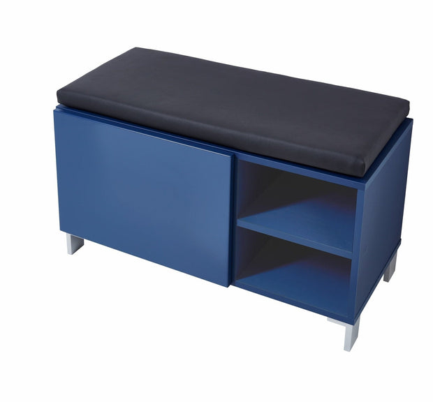 BFSummer Banca tapitata cu piele ecologica, cu 1 usa Kalis Albastru, l80xA39xH48 cm