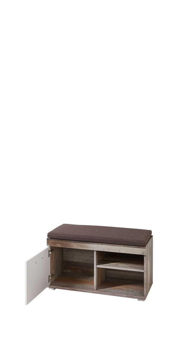 BFSummer Banca tapitata cu stofa cu 1 usa Krone Maro / Alb, l90xA38xH46 cm