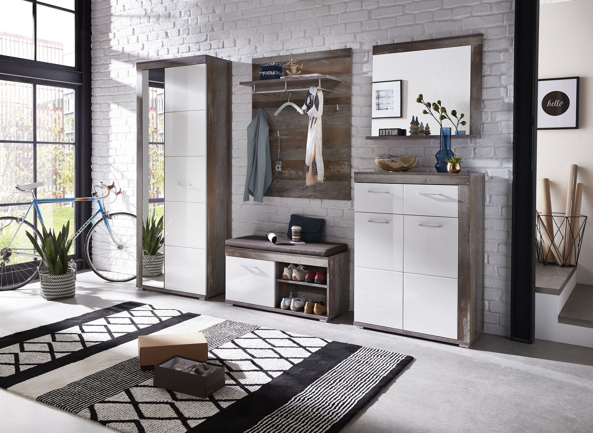 BFSummer Banca tapitata cu stofa cu 1 usa Krone Maro / Alb, l90xA38xH46 cm