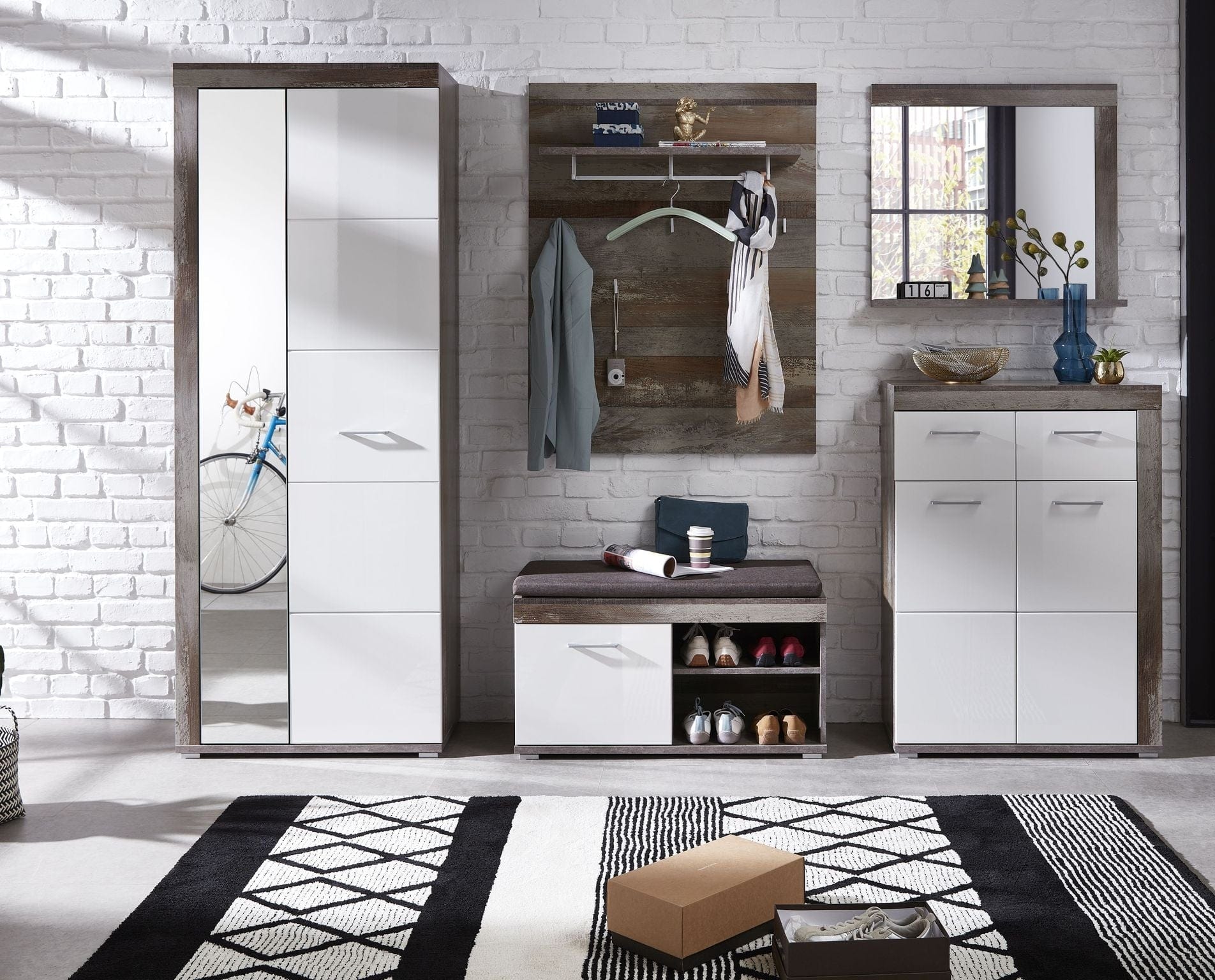 BFSummer Banca tapitata cu stofa cu 1 usa Krone Maro / Alb, l90xA38xH46 cm