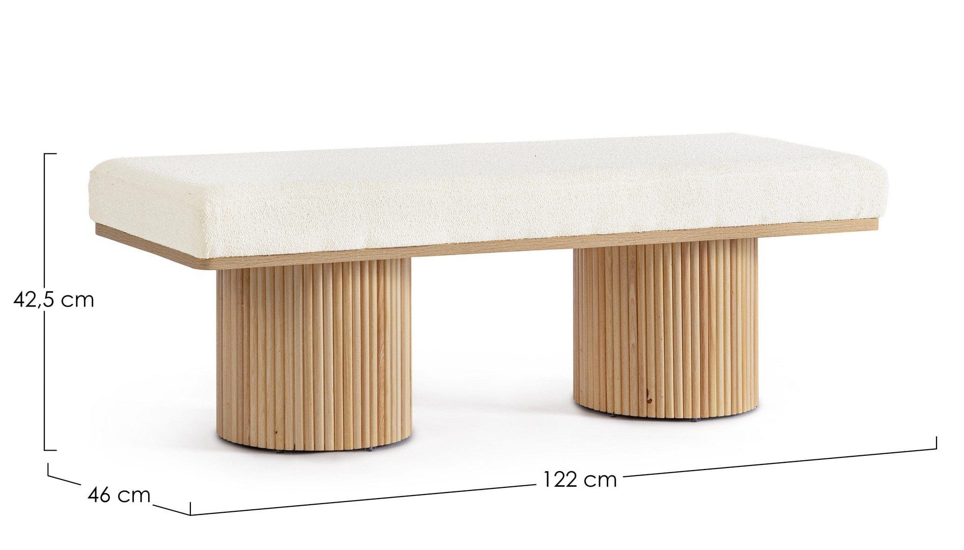 Banca tapitata cu stofa, Floriana Alb / Natural, l122xA46xH42,5 cm (1)