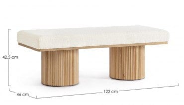 Banca tapitata cu stofa, Floriana Alb / Natural, l122xA46xH42,5 cm (7)