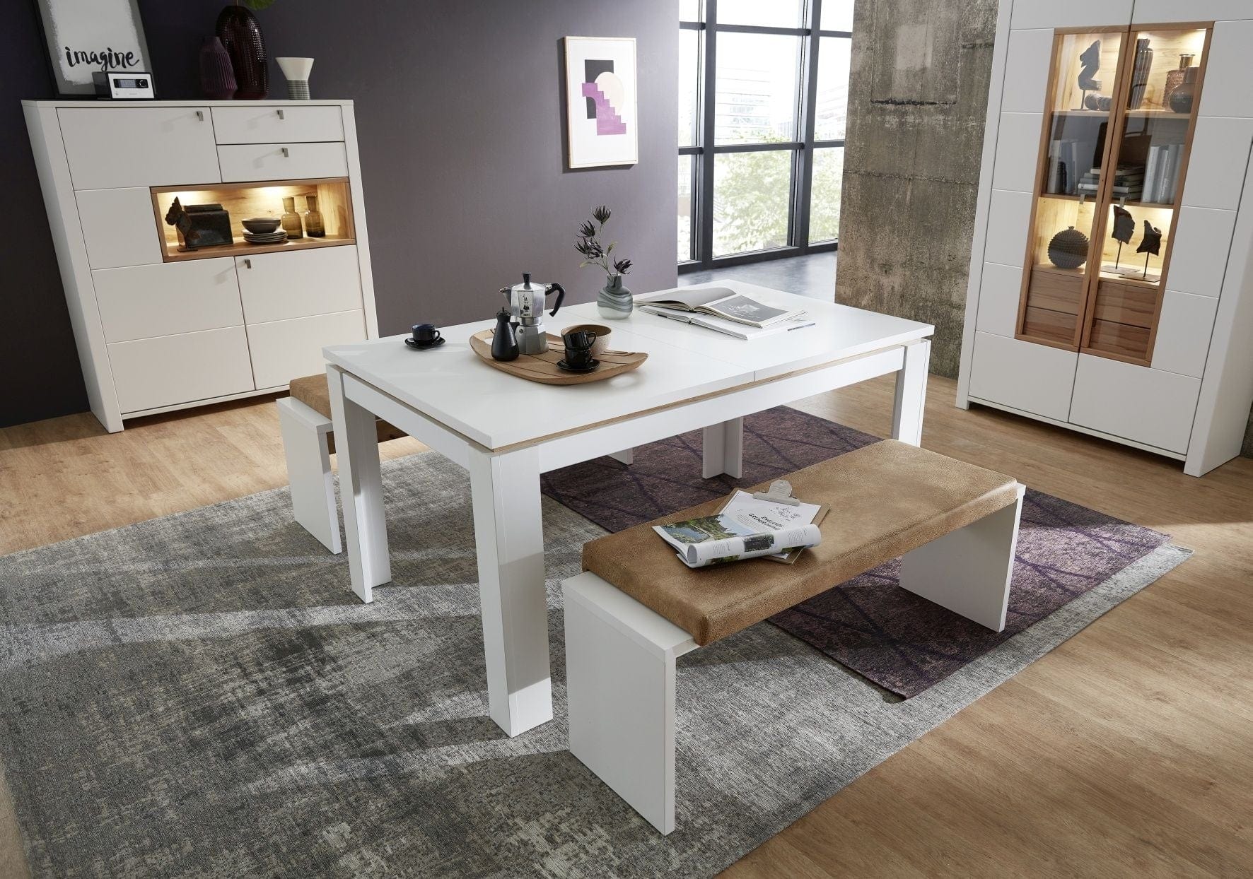 Innostyle Banca tapitata cu stofa Selina Alb / Caramel, l130xA40xH49 cm