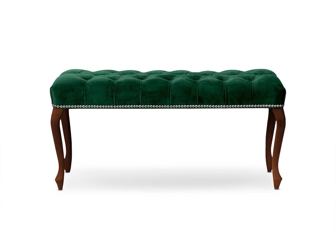 Atreve Banca tapitata cu stofa si picioare din lemn, Ingrid Small Velvet Verde / Nuc, l80xA40xH49 cm